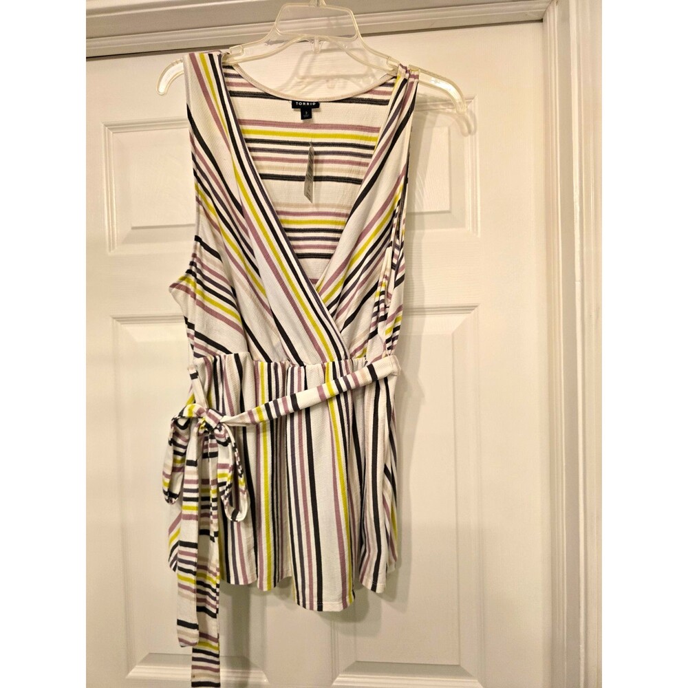 Torrid Babydoll Striped Sleeveless Wrap V-Neck Tie Waist Knit Top Size 3XL NWT